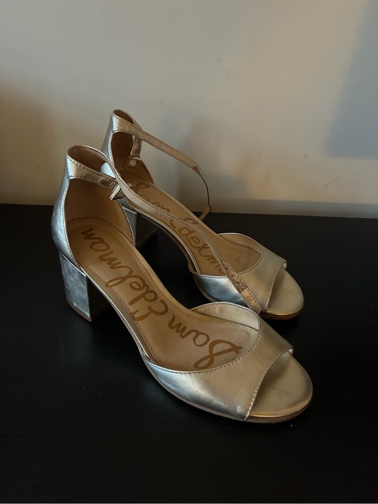 Shoes - Metallic Gold Block Heel Sandals - Women
